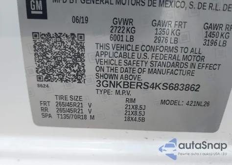 2019 Chevrolet Blazer Rs из США, поврежденный, VIN 3GNKBERS4KS683862